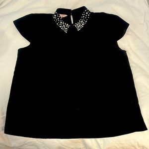 Black Ted baker short capped sleeved shirt with beaded embellished collar